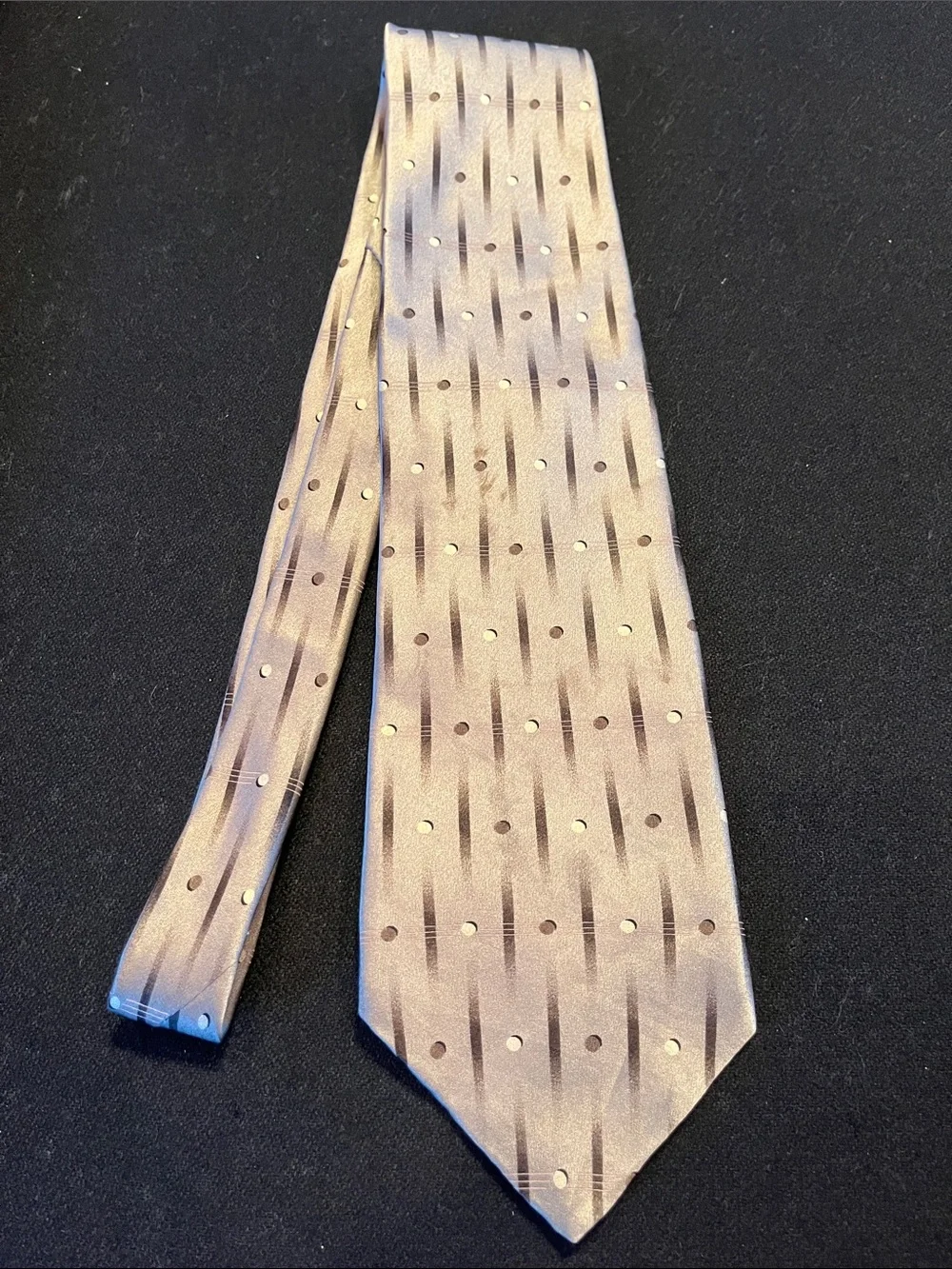 Haggar Taupe Silk Tie with Gold Dot and Brown Stripe Accents